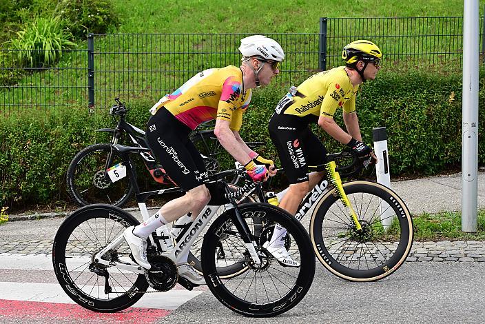 Die Ausreisser mit Colin Chris Stüssi (SUI, Team Vorarlberg), Erazem Valjavec (SLO, Soudal - Quickstep Devo Team), Maximilian Schmidbauer (AUT, Schwingshandl Intralogistics), Josef Dirnbauer (AUT, Hrinkow Advarics), Miguel Heidemann (GER, Rembe - rad-net), Balint Feldhofer (HUN, Bahrain Victorious Development Team), Ian Kings (GER, Team Visma - Lease a Bike Development Team), 3. Etappe Asten - Bad Schallerbach, Oberösterreich Rundfahrt