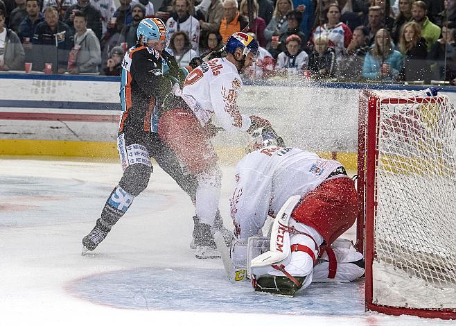 Brian Lebler (EHC Liwest Black Wings Linz) vor Tormann Jean Philippe Lamoureux (Red Bull Salzburg), Red Bull Salzburg vs EHC Liwest Black Wings Linz 