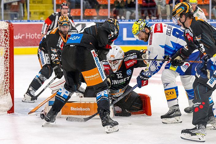Tormann Rasmus Tirronen (Steinbach Black Wings Linz), Andrew Desjardins (EC iDM Wärmepumpen VSV), Daine Todd (Steinbach Black Wings Linz), Martin Schumnig (Steinbach Black Wings Linz) Steinbach Black Wings Linz vs EC iDM Wärmepumpen VSV, 1. Runde, Steinbach Black Wings Linz, Linz AG Eisarena 