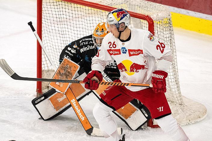 Tormann Thomas Höneckl (Steinbach Black Wings Linz), Peter Hochkofler (EC Red Bull Salzburg)  Steinbach Black Wings Linz vs EC Red Bull Salzburg. Runde 32, ICE Hockey League, Steinbach Black Wings Linz, Linz AG Eisarena