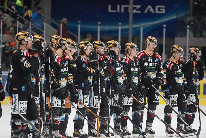 Das Team der Steinbach Black Wings Linz Steinbach Black Wings Linz vs Hydro Fehervar AV 19, 52. Runde ICE Hockey League, Steinbach Black Wings Linz, Linz AG Eisarena 