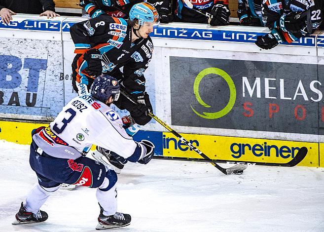 Laurens Ober (EHC Liwest Black Wings Linz), Aaron Sandor Reisz (Hydro Fehervar AV 19)  Eishockey,  EHC Liwest Black Wings Linz vs AV 19 Szekesfehervar