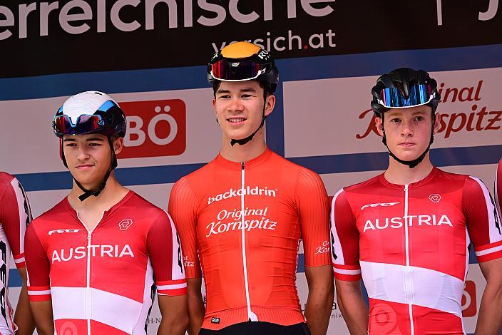 Ayden Jordan (AUT, Nationalteam Österreich), Bester Österreicher Heimo Fugger (AUT, Nationalteam Österreich), Maximilian Huber (AUT, Nationalteam Österreich) 2. Etappe Sarleinsbach - Sarleinsbach, Int. Oberösterreichische Versicherung OÖ Junioren Oberösterreich Rundfahrt