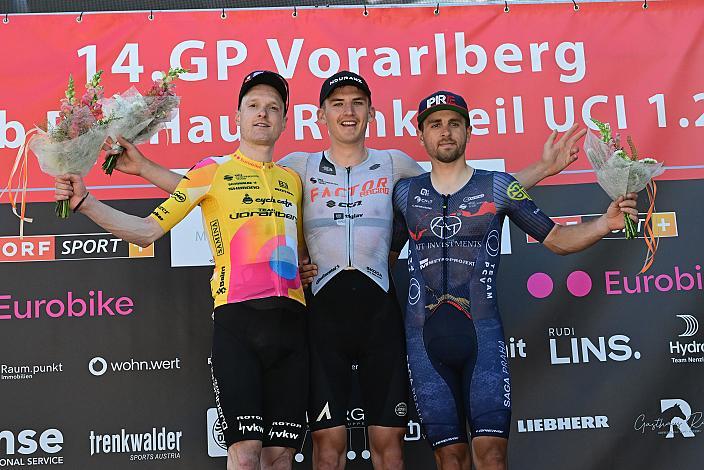 Podest 2. platz Colin Chris Stüssi (SUI, Team Vorarlberg), Sieger Jaka Marolt (SLO, FACTOR RACING), 3. Platz Marcin Budzinski (POL, ATT Investments)  Herren Elite, U23, Road Cyling League Austria, Radliga, GP Vorarlberg, Nenzing