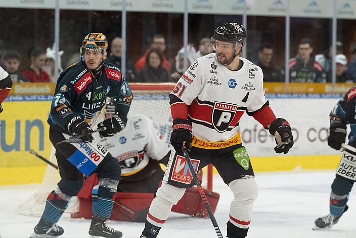 Nico Feldner (Steinbach Black Wings Linz), Patrick Spannring (Bemer Pioneers Vorarlberg), Steinbach Black Wings Linz vs Bemer Pioneers Vorarlberg, Linz AG Eisarena 