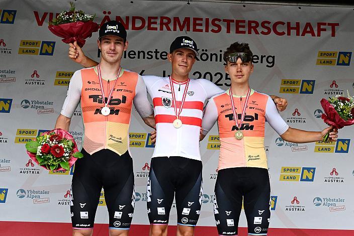 Podest AUT, 2. Jakob Purtscheller AUT, Tirol KTM Cycling Team), Sieger Österreich Marco Schrettl (AUT, Tirol KTM Cycling Team), 3. Platz Benjamin Eckerstorfer (AUT, Tirol KTM Cycling Team), Drei Länder Meisterschaft U23,  Austria