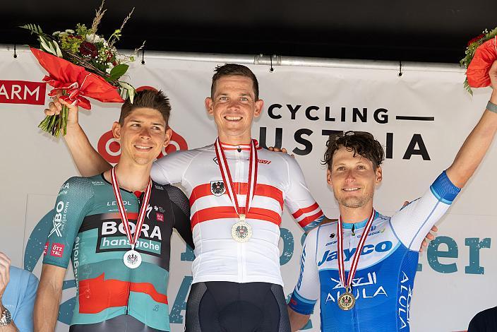 v.l. 2. Platz Patrick Gamper (AUT, Bora - Hansgrohe), Staatsmeister Gregor Mühlberger (AUT, Movistar Team),  Lukas Pöstlberger (AUT, Team Jayco AlUla)ÖM Staatsmeisterschaft, Strasse, Waidhofen an der Ybbs - Hollenstein