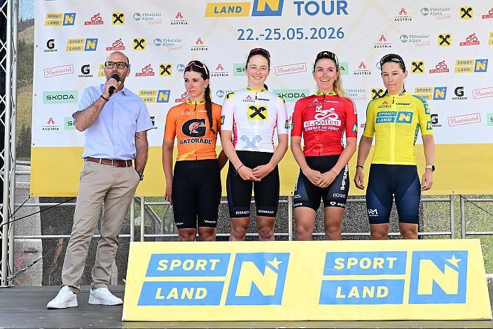 Die Trikotgewinner mit Florian König (ÖRV Generalsekretär), Olga Wankiewicz (POL, MAT Atom Deweloper Wroclaw), Leni Burger (GER, Deutschland), Leila Gschwendtner (AUT, Smurfit Westrock Cycling Team), Lea Fuchs (SUI, Spar CTO Woman), Ybbsitz - Hochkar, Sportland NÖ women tour