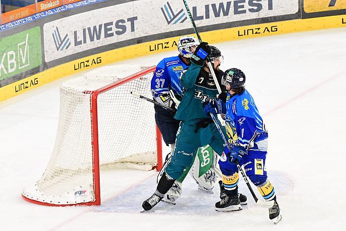 Shawn St.Amant (Steinbach Black Wings Linz), Tormann Rene Swette (EC iDM Wärmepumpen VSV), Testspiel Steinbach Black Wings Linz vs EC VSV, Linz AG Eisarena