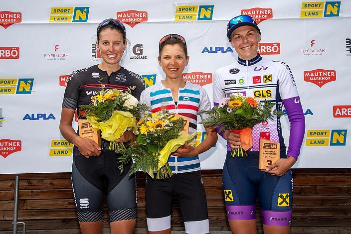 Podest Damen, 2. Platz Sabina Stadler (AUT, Mühl4tler Bike Team), Siegerin Anna Plattner (AUT, Team Physio 1.0 powered by Radsport Steixner), 3. Platz Gabriela Erharter (AUT, Union Raiffeisen Radteam Tirol), NÖ, Österreichsen Meisterschaft Berg, ÖRV RadLiga, Radsport, Radliga, ÖRV, Damen Elite,
