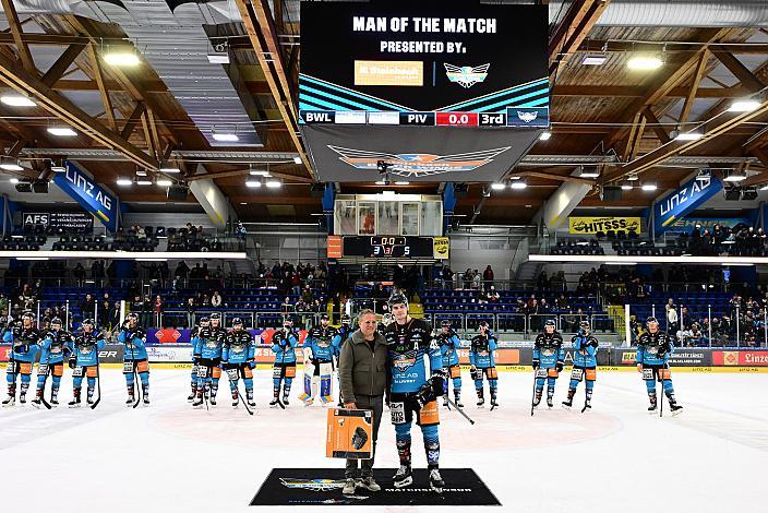 Spieler des Abends Graham Knott (Steinbach Black Wings Linz), 27. Runde ICE, Steinbach Black Wings Linz vs Pioneers Vorarlberg, Linz AG Eisarena 