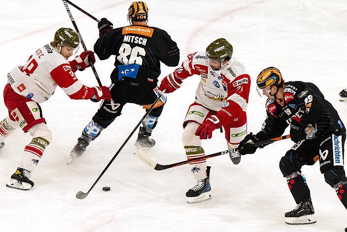 Cole Hults (HCB Südtirol Alperia), Jakob Mitsch (Steinbach Black Wings Linz), Terrance Amorosa (HCB Suedtirol Alperia), Marco Brucker (Steinbach Black Wings Linz) Steinbach Black Wings Linz vs HCB Suedtirol Alperia, 39. Runde ICE Hockey League, Steinbach Black Wings Linz, Linz AG Eisarena 