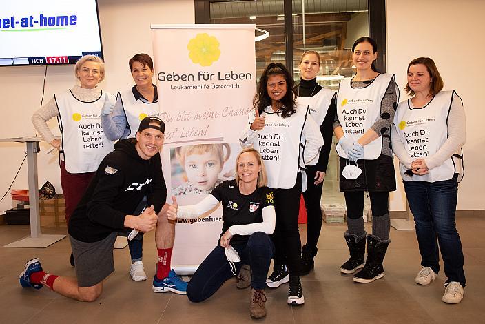 Brian Lebler (Steinbach Black Wings Linz), unterstützt die Leukämiehilfe Österreich, Katharina Palatzky und das Team der Leukämiehilfe Österreich, Stammzellen-Typisierung, Steinbach Black Wings Linz, bet-at-home ICE Hockey League