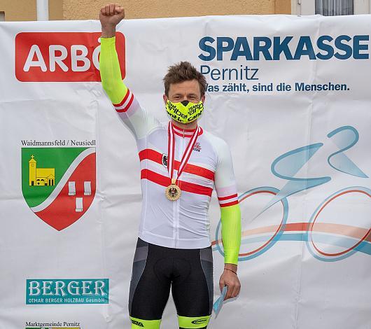 Sieger Daniel Federspiel (AUT, Team Vorarlberg Santic) Rad Cyclo Cross Staatsmeisterschaft 2021, Neusiedl/Waidamannsfeld, Niederösterreich