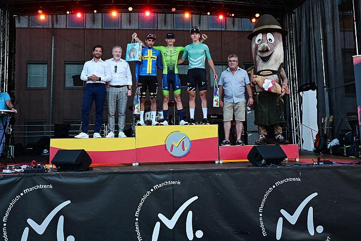 Etappensieger David Adam (SLO, Slowenien), 2. Platz  Elias Wändel (SWE, JEGG-SKIL-DJR9, 3. Platz Daniel Kuben (CZE, Roman Kreuziger Cycling Academy) 1. Etappe,  51. Int. Oberösterreich Junioren Rundfahrt, Marchtrenk - Marchtrenk