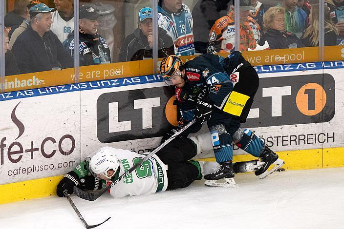 Kristjan Cepon (HK SZ Olimpija), Nico Feldner (Steinbach Black Wings Linz) Steinbach Black Wings Linz vs HK SZ OLIMPIJA,, Linz AG Eisarena