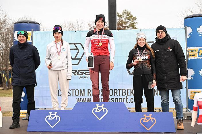 Podest Damen U23 2. Platz Rosalie Denk (AUT, Pernitz), 1. Platz Nora Fischer (AUT, UNION RV Dornbirn 1886), 3. Platz Eva Herzog (AUT, KTM Factory MTB), Rad Cyclo Cross, ÖSTM/ÖM Querfeldein, Ciclo Cross, Cycling Austria, Maria Enzersdorf, NÖ