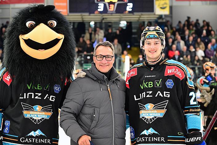  Spieler des Abends Kilian Rappold (Steinbach Black Wings Linz) Win2Day ICE Hockey League,  Steinbach Black Wings Linz vs HC Pustertal Wölfe,  Linz AG Eisarena 