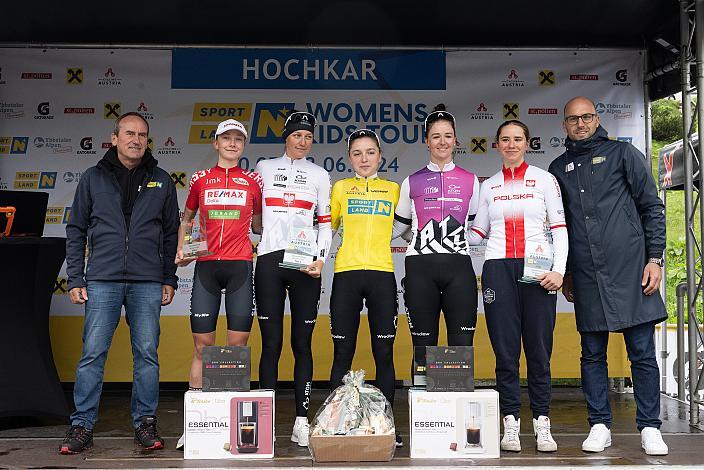 Gesamt v.l. 4. Viktoria Chladonova (SVK, Slovakia Mix), 2. Monika Brzezna (POL, MAT Atom Deweloper Wroclaw), Siegerin Malwina Mul (POL, MAT Atom Deweloper Wroclaw), 3. Nikola Bajgerova (CZE, MAT Atom Deweloper Wroclaw), 5. Alicja Matula (POL) 02.06.2024. 4. Etappe, Waidhofen an der Ybbs. - Hochkar,  Sportland NOE WOMENS  KIDS Tour