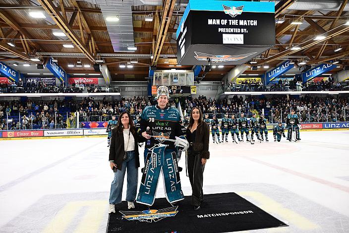 Spieler des Abends, Tormann Dylan Wells (Steinbach Black Wings Linz) 9. Runde ICE, Steinbach Black Wings Linz vs HC Falkensteiner Pustertal, Linz AG Eisarena 