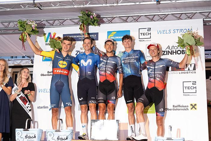 v.l. 5. Platz Mathias Vacek (CZE, Lidl - Trek), 2. Platz Felix Gall (AUT, Decathlon AG2R La Mondiale Team), Sieger Riccardo Zoidl (AUT, Team Felt - Felbermayr), 3. Platz Gregor Mühlberger (AUT, Movistar Team), 4. Platz Sebastian Schönberger (AUT, Team Felt - Felbermayr) 25. Welser Innestadt Kriterium