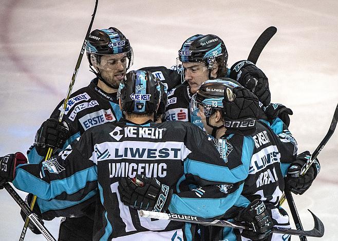 Linz feiert das 1 zu 0 EHC Liwest Black Wings Linz - EC VSV, Qualifikationsrunde