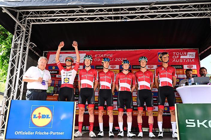 Paul Verbnjak (AUT, Austria), Valentin Hofer (AUT, Austria), Gregor Mühlberger (AUT, Austria), Harald J. Mayer (ÖRV, Präsident Österreichischer Radsportverband, Cycling Austria), Rainer Kepplinger (AUT, Austria), Sebastian Putz (AUT, Austria), Alexander Hajek (AUT, Austria)  2. Etappe von Bad Kleinkircheim auf den Großglockner, 188km, Tour of Austria