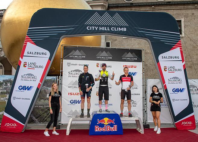 Podest MTB über 40, 1. Holger Wagner, 2. Andrej Wagner,	3. Ronni Heis, City Hill Climb Salzburg, Festung Hohensalzburg, Radsport, Bergrennen