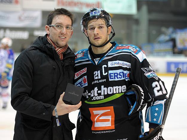 Philipp Lukas (Liwest Black Wings Linz) Spieler des Abends, EHC Liwest Black Wings Linz vs EC VSV, Play-Offs, Viertelfinale 