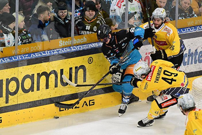 Stefan Gaffal (Steinbach Black Wings Linz), Maximilian Theirich (Vienna Capitals), Evan Jasper (spusu Vienna Capitals)48. Runde ICE, Steinbach Black Wings Linz vs Vienna Capitals, Linz AG Eisarena 