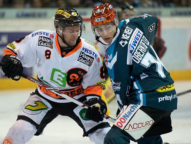 Daniel Oberkofler, Linz, und Roland Kaspitz, Graz EHC Liwest Black Wings Linz vs MOSER MEDICAL GRAZ99ers