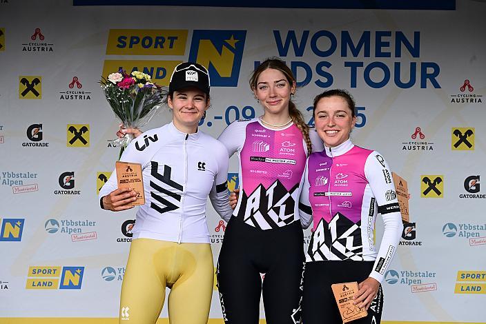 Etappenpodest, 2. Platz Eliska Kvasnickova (CZE, VIF Cycling Team), Siegerin Martyna Szczesna (POL, MAT Atom Deweloper Wroclaw), 3. Platz Malwina Mul (POL, MAT Atom Deweloper Wroclaw), Zeitfahren Herzogenburg,  3. Etappe Sportland NOE WOMEN Tour