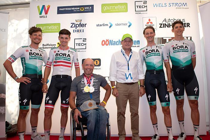 Lukas Pöstlberger (AUT, Bora - Hansgrohe), Patrick Konrad (AUT, Bora - Hansgrohe), Walter Ablinger Paralympische Spiele Medaillengewinner Tokyo 2020, Felix Grossschartner (AUT, Bora - Hansgrohe), Patrick Gamper (AUT, Bora - Hansgrohe), Innenstadtkriterium Wels, Radsport, Kriterium