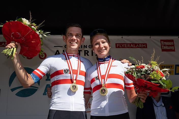 v.l. Gregor Mühlberger (AUT, Movistar Team), Carina Schrempf (AUT, Fenix-Deceuninck) Staatsmeisterin, ÖM Staatsmeisterschaft, Strasse, Waidhofen an der Ybbs - Hollenstein