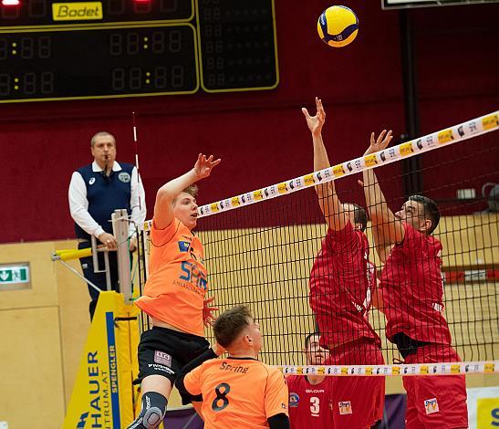 Szymon Rakowski (VCA Amstetten Niederösterreich), Alexander Spring (VCA Amstetten Niederösterreich) Volleyball Europacup VCA Amstetten NÖ vs VSC Law Academy Kharkiv (UKR)