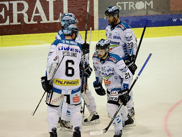 Linz feiert (Liwest Black Wings Linz) und (EC KAC), EC KAC vs EHC Liwest Black Wings Linz, Spiel 6, Play-Offs, Semifinale 