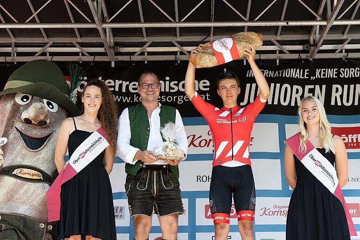Im Roten Trikot des besten Österreichers Benjamin Eckerstorfer (AUT, Team Österreich), Bad Wimsbach - Strass im Attergau, Int. "Keine Sorgen" Junioren Rundfahrt UCI Kat. 2.1 MJ