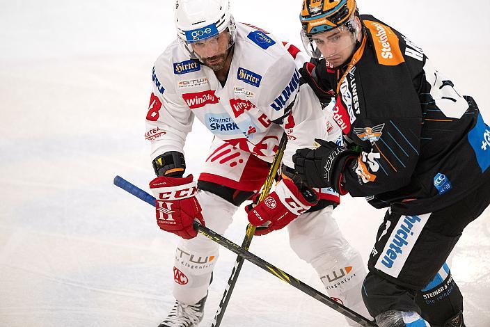 Thomas Koch (EC KAC), Michael Haga (Steinbach Black Wings Linz) Steinbach Black Wings Linz vs EC KAC, 8. Runde ICE Hockey League, Steinbach Black Wings Linz, Linz AG Eisarena 