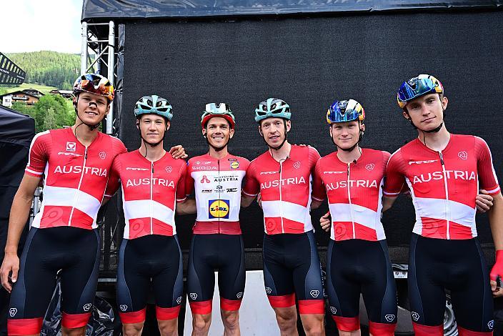 v.l. Paul Verbnjak (AUT, Austria), Valentin Hofer (AUT, Austria), Gregor Mühlberger (AUT, Austria), Rainer Kepplinger (AUT, Austria), Sebastian Putz (AUT, Austria), Alexander Hajek (AUT, Austria)  2. Etappe von Bad Kleinkircheim auf den Großglockner, 188km, Tour of Austria
