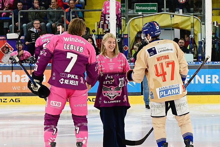 Brian Lebler (Steinbach Black Wings Linz), LH-Stv. OÖ, Mag. Christine Haberlander , Marcel Witting (HC Tiwag Innsbruck - Die Haie), ICE, Steinbach Black Wings Linz vs HC Tiwag Innsbruck - Die Haie Linz, AG Eisarena
