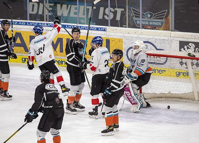 Tor für Innsbruck, Tormann David Kickert (Black Wings 1992) Black Wings Linz vs HC Innsbruck „die Haie“,  Eishockey, Testspiel