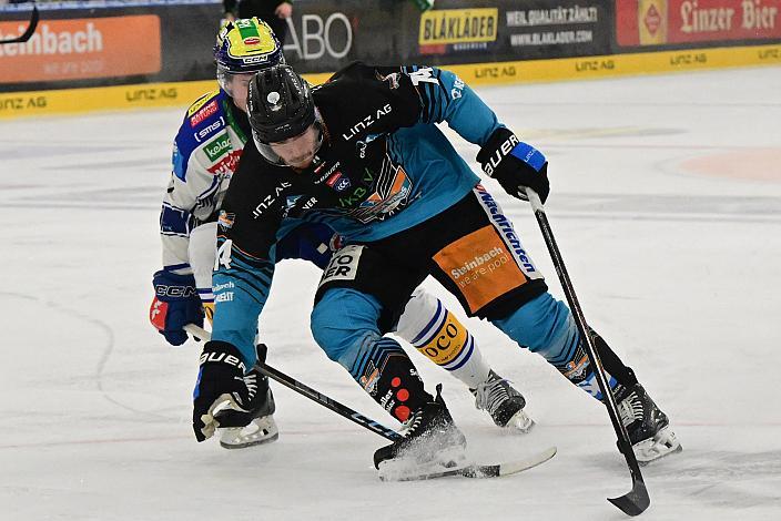 Henrik Neubauer (Steinbach Black Wings Linz), Philipp Lindner (EC iDM Wärmepumpen VSV), , Spiel 2 Pre-Playoffs,  ICE, Steinbach Black Wings Linz vs EC iDM Wärmepumpen VSV, Linz AG Eisarena 