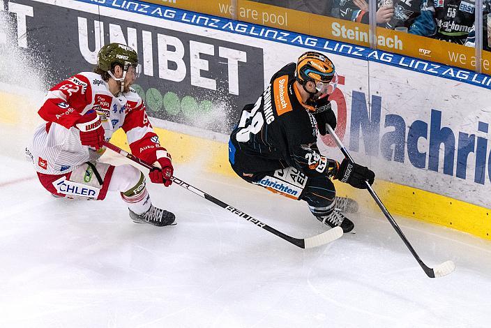 Mitchel Hults (HCB Suedtirol Alperia), Martin Schumnig (Steinbach Black Wings Linz) Steinbach Black Wings Linz vs HCB Südtirol Alperia, Viertelfinale, 6. Runde ICE Hockey League, Linz AG Eisarena 