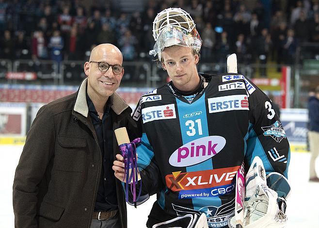 Spieler des Abends Tormann David Kickert (EHC Liwest Black Wings Linz) Spiel 6, EHC Liwest Black Wings Linz - Graz 99ers, Play Offs, Viertelfinale