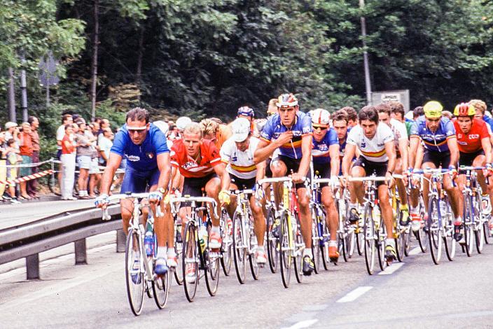 v.l. Guido Bontempi (ITA), Marino Lejaretta (ESP), Viatcheslav Ekimov (RUS),  Herren Profi Rennen, Strasse WM Stuttgart, 1991