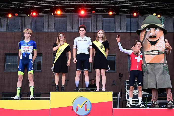 Etappenpodest 2. Platz Jasper Verbrugge (BEL, Acrog-Tormans), Sieger Luis Grupp (GER), 3. Platz Noel Toth (SUI), 21. Etappe Marchtrenk  - Marchtrenk, Int. Oberösterreichische Versicherung OÖ Junioren Oberösterreich Rundfahrt 