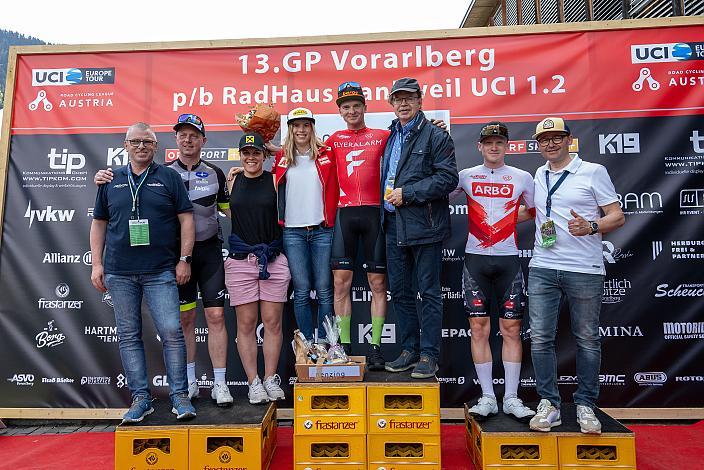 Podest Radliga Führender Jaka Primozic (SLO, Hrinkow Advarics), U23 Sebastian Putz (AUT, Tirol KTM Cycling Team), Herren Elite, U23, Road Cyling League Austria, Radliga, GP Vorarlberg, Nenzing