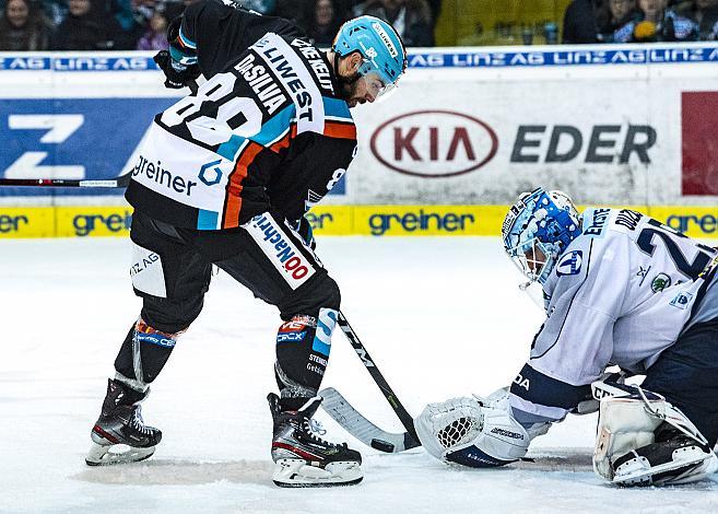 Dan DaSilva (EHC Liwest Black Wings Linz), Tormann Michael Ouzas (Hydro Fehervar AV 19) Eishockey,  EHC Liwest Black Wings Linz vs AV 19 Szekesfehervar