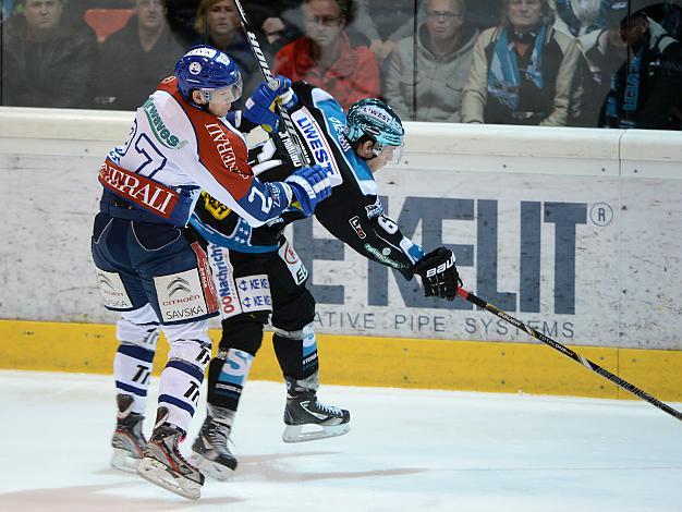 Patrick Spannring, Linz und und Anthony Yelovich, Zagreb, EHC Liwest Black Wings Linz vs KHL Medvescak Zagreb