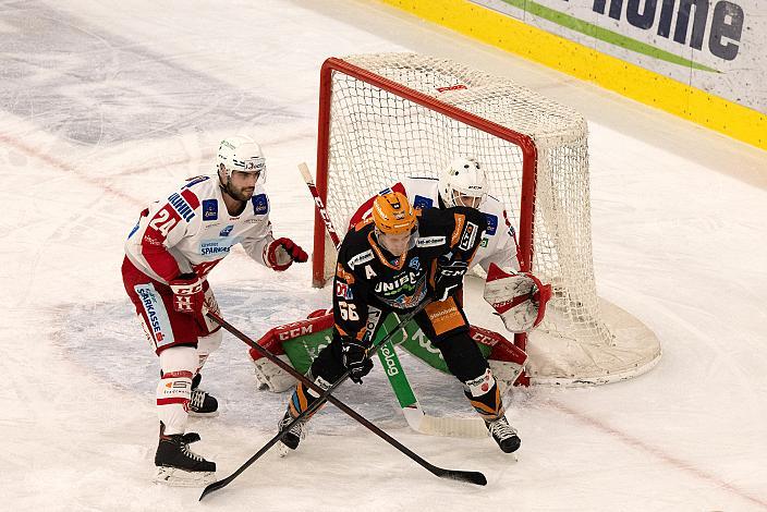 Stefan Gaffal (Steinbach Black Wings Linz), Tormann Val Usnik (EC KAC) , Steven Strong (EC KAC) Steinbach Black Wings Linz vs EC KAC, bet-at-home ICE Hockey League